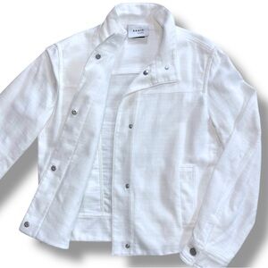 Akris Punto White Textured Cotton Cropped Snap Front Jacket US 2